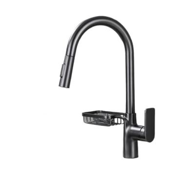 Imagem de Latão pull out torneira da cozinha 360 rotação deck montado pia misturadora 3 cores guindaste de água quente e fria fluxo spray bico, arma cinza