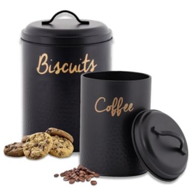 Imagem de Conjunto 2 Porta Mantimentos Café Biscoitos Aço Galvanizado Preto Organização Cozinha Premium