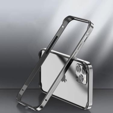 Imagem de Capa amortecedora de alumínio de aviação leve para iPhone 13 12 11 14 15 Pro Max 15Pro X XR XS 7 8 6 Plus Acessórios de moldura de silicone de luxo, cinza BK, para iPhone 15