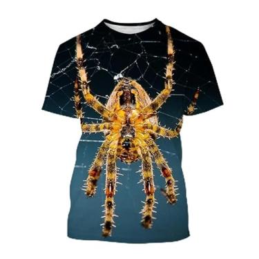 Imagem de Camiseta Spider 3D adorável animal aranha moda masculina mulher personalidade hip hop casual estampada manga curta, Azul marinho, GG