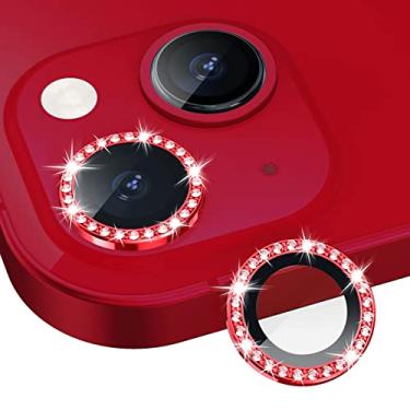 Imagem de Xfilm Protetor de lente de câmera Bling Diamond para iPhone 13 / iPhone 13 Mini, Capa de proteção de tela de lente de vidro temperado transparente HD, compatível com capa, à prova de arranhões (vermelho diamante)