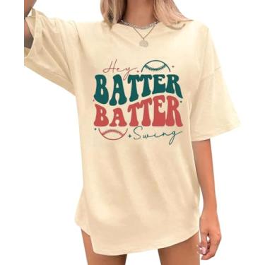 Imagem de Camiseta feminina de beisebol mamãe de beisebol grande camiseta de beisebol dia de jogo casual solta manga curta blusa top, Apricot-1f, GG