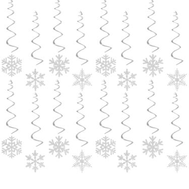 Imagem de Snowflake Snow White-Silver Christmas Party-Decorations Streamers - 16pcs Frozen Winter Baby Shower Birthday New Year Paper Hanging Swirls Banner,Classroom Ceiling Garland Wonderland Decor Panduola