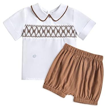 Imagem de Booulfi Conjunto de roupas de verão para meninos e meninos, roupa de linho, para casamento, aniversário, conjunto de camiseta e short, nº 223 - marrom, 3-4 T