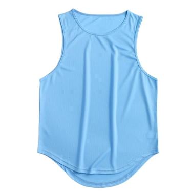 Imagem de Camiseta regata masculina Active Vest Body Building Muscle Fitness com ajuste solto para treino, Azul claro, XXG