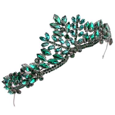 Imagem de Tiara feminina para festa de casamento de henna | Acessórios de cabelo com glitter para festa de aniversário de noiva, baile de formatura, festa de Natal cos-play, antracite - verde