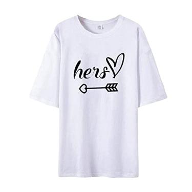 Imagem de Camiseta divertida para o Dia dos Namorados para casais combinando com roupas de dia dos namorados para casal, manga curta, Branco (feminino), P