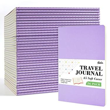 Imagem de feela Pacote com 36 Diários de capa macia para mulheres e homens, cadernos com pauta universitária para o trabalho, caderno de anotações, material de negócios escolar, 20,8 cm x 14 cm, A5, roxo claro