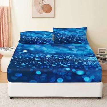 Imagem de Eojctoy Jogo de lençol King com tema de cristal brilhante azul ultramacio, 100% microfibra - 40,6 cm com bolso profundo, respirável, confortável, conjunto de lençóis - 4 peças de lençol