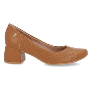 Imagem de Scarpin Usaflex Feminino Couro Salto Bloco Furos Casual Tan Uc0101003 35