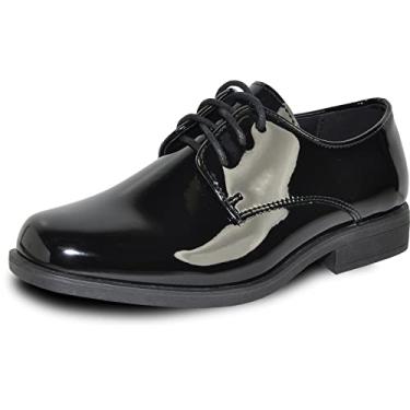 Imagem de VANGELO Sapato social para meninos Oxford com cadarço mocassim sem cadarço para formatura, uniforme, eventos formais de casamento tamanho de criança a criança grande, Patente preta - 1, 2 Little Kid