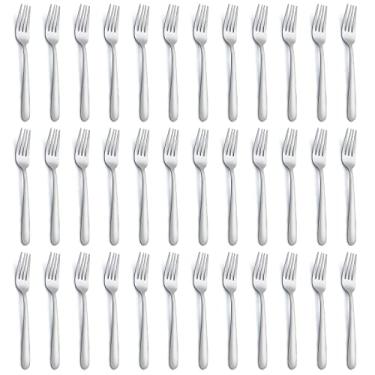 Imagem de Gymdin Conjunto de garfos de salada com 36 peças, garfos de 7 polegadas, talheres de aço inoxidável de qualidade alimentar, conjunto de garfos de sobremesa polido e seguro para lava-louças, pequenos garfos para degustar bolos e frutas