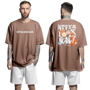 Imagem de Camisa Camiseta Oversized Streetwear Genuine Grit Masculina Larga 100% Algodão 30.1 Never Look Back - Marrom - G