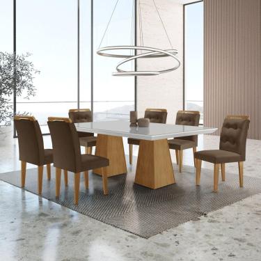 Imagem de Mesa Inovare 180 Tp Mdf Vidro/canto Reto com 6 Cadeiras Valentina Marrom/Off White/Imbuia/imbuia Ripado/Sergi. Off