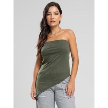 Imagem de Blusa Tomara Que Caia Assimétrica Fenda Lateral Canelada Moda Casual Feminina-Feminino