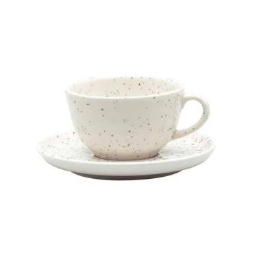 Imagem de Xícara Para Chá Com Pires Em Cerâmica Flat Chuvisco 200ml Oxford