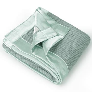 Imagem de Cobertor de bebê Lulu Moon Swaddle: Cobertor de waffle com acabamento de cetim - Cobertores infantis macios e respiráveis perfeitos para cobertura de amamentação e brincadeiras - Colcha de berço de