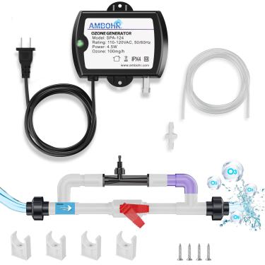 Imagem de Sistema de ozônio Venturi e Ambohr Spa 124 kit de tratamento de água gerador de ozônio para mergulho frio, banheira de hidromassagem, piscina, conexão PVC de 0,9 cm, fácil monitoramento, plug and