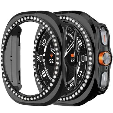 Imagem de Compatível com Samsung Galaxy Watch Ultra 47 mm LTE Bling Diamond Case PC Bumper Capas protetoras mulheres homens cristais brilhantes strass capa acessórios para smartwatch (preto, 47 mm)