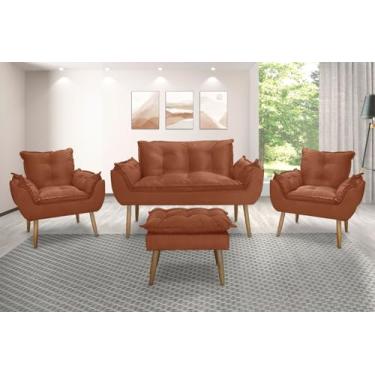Imagem de Kit Namoradeira Sofá Emily + 2 Poltronas Cadeira Emily + 1 puff (terra cota)