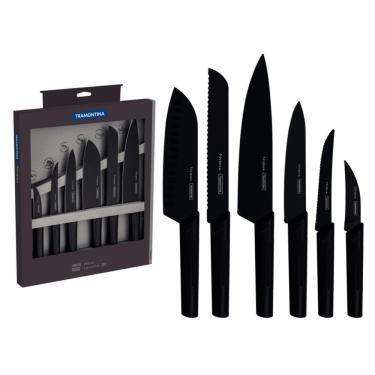 Imagem de Jogo de Facas Nygma 6 Peças em Aço Inox e Cabos de Polipropileno Texturizados Preto Tramontina 23699/081