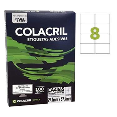 Imagem de Etiqueta Adesiva A4, 99.1 mm x 67.7 mm, 100 Folhas, Colacril, CA4365, Branco, pacote de 800