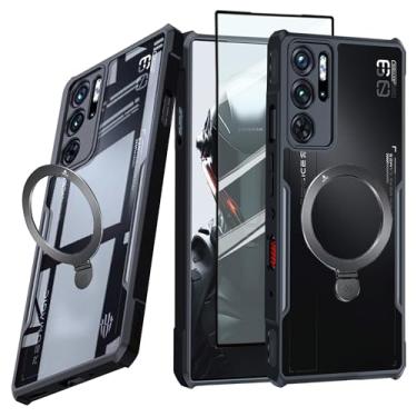 Imagem de Guizzcg Capa ZTE Nubia Red Magic 9 Pro/9 Pro+ com suporte de anel, amortecedor de TPU macio + parte traseira de acrílico de grau militar, proteção contra quedas, suporte preto