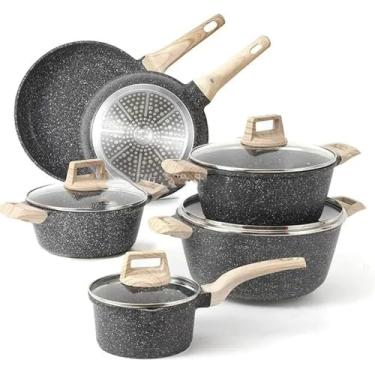 Imagem de BBRILLI Conjunto de 21 Peças de Panelas e Frigideiras, Antiaderentes, Indução, Granito Branco, 10 Peças, Um