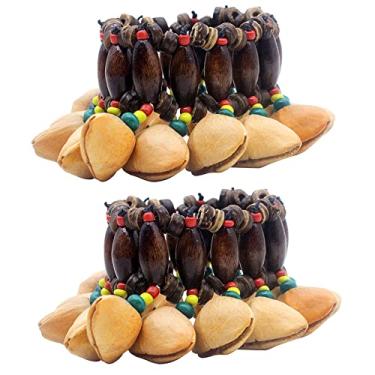 Imagem de GOGHOST Tornozeleira de chocalho de semente de cacho, 2 peças, pulseira de casca de noz africana, acessórios de percussão natural, instrumento musical (chacha)