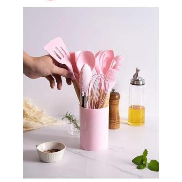 Imagem de Kit Silicone Utensílios de Cozinha Conjunto 12 Pcs. ROSA - ROSA 12PCS