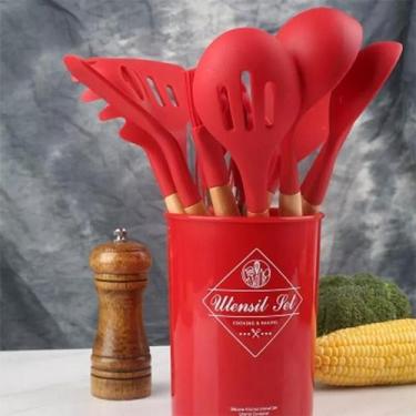 Imagem de onjunto de utensílios de cozinha, kit de silicone com espátula e cabo 