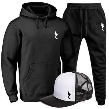 Imagem de Conjunto Moletom Masculino Canguru Confortável + Boné Macio - Polo Blu