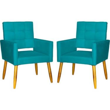 Imagem de Kit 2 Poltronas Decorativas Para Sala Isa Cadeiras Reforçadas Para Recepção Manicure Sala De Espera Escritório Consultório Pé Castanho - Clique & Decore (Azul-turquesa)