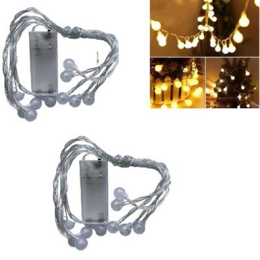 Imagem de 2 Fita Cordão Luminoso Bolinhas LED 10 Luzes Fio 3 metros - Bazar Impo