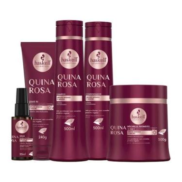 Imagem de Kit Haskell Quina Rosa Sh Cond Masc Leave in e Serum 500ml