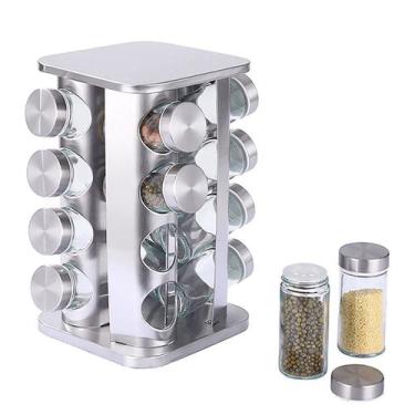 Imagem de Porta Tempero Condimento Inox Quadrado Giratório 16 Potes - Livon