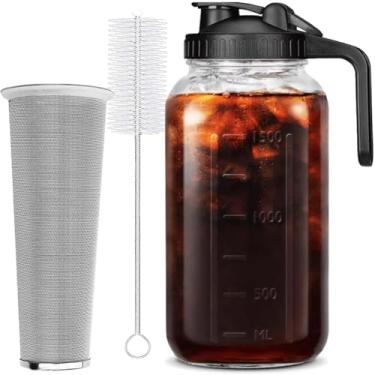 Imagem de HomeCheer Cafeteira preta de 2 litros, máquina de chá gelado, vidro grosso com tampa de bico de despejo, filtro de aço inoxidável para café gelado, bebidas de frutas ou chá ao sol (1)