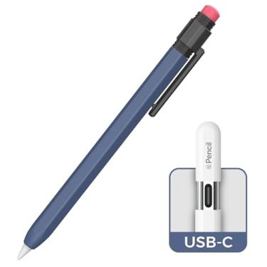 Imagem de TRONWIN Capa para Apple Pencil USB-C, capa protetora de silicone com aderência perfeita, design clássico com clipe resistente compatível com Apple Pencil Usbc 3ª geração (azul noturno)