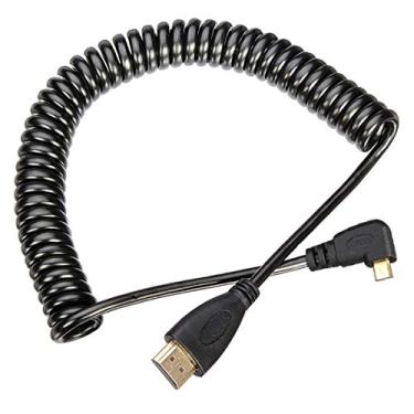 Imagem de chenyang Cabo Micro HDMI para HDMI macho HDTV com mola elástica para celular, tablet e câmera, ângulo esquerdo e direito, reto de 90 graus, preto (ângulo esquerdo, preto)