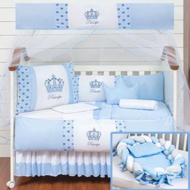 Imagem de Kit enxoval de berço com ninho redutor trançado 15 peças baby coroa - 