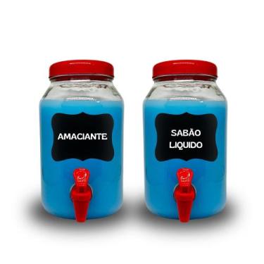 Imagem de 2 Dispenser De Vidro Com torneira capacidade 3L Sabão Liquido, Amacian