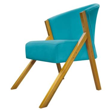 Imagem de Poltrona Decorativa Para Sala Cadeira Reforçada Para Recepção Sala De Espera Consultório You Suede Azul Turquesa Braça Amadeirada
