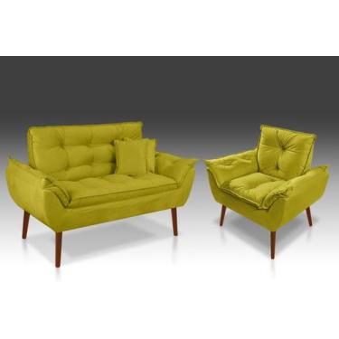 Imagem de Kit 01  Namoradeira +  01 Poltrona Opala + 02 Almofadas Suede Amarelo 