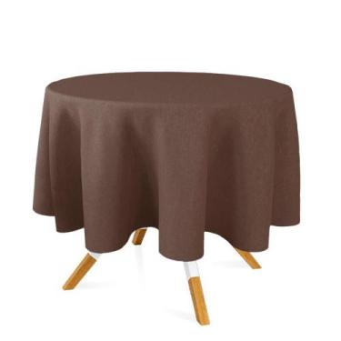 Imagem de Toalha de Mesa Redonda em Tecido Jacquard Marrom e Bege Liso Tradicion