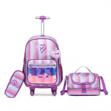 Imagem de Kit Mochila Escolar Yupe De Rodinhas C/ Chaveiro Coração