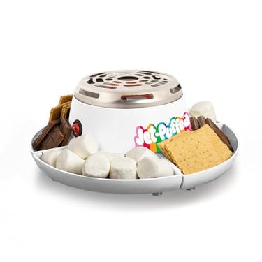 Imagem de Nostalgia Máquina de S'mores elétrica de mesa a jato - Kit Smores com palitos de assado de marshmallow e 4 bandejas de compartimento para biscoitos Graham, chocolate, marshmallows - branco