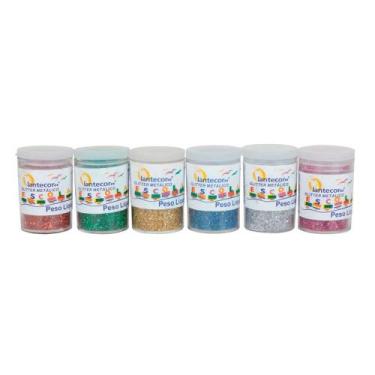 Imagem de Kit 06 Glitter Escolar PVC Metálico Pote 3g Lantecor  Purpurina  Brilh