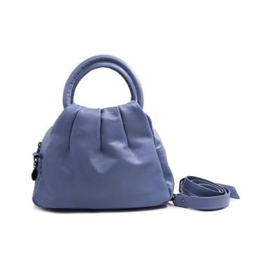 Imagem de Bolsa feminina transversal de couro média azul celeste Jade - Zaia