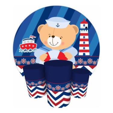 Imagem de Trio Capas Cilindro + Painel 1,50m Ursinho Marinheiro - Fadrix