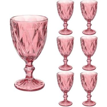 Imagem de Conjunto 6 Copos Lilás Taças Diamante Para Agua Vinho 300ml - Praticas